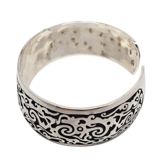 Sterling Silver Oxidized Filigree Cut Out Wide Cuff Bracelet #20765 - Picture 2 of 10